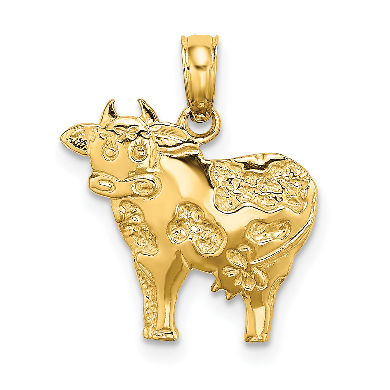 10K 2-D Polished Playful Cow Charm Main image