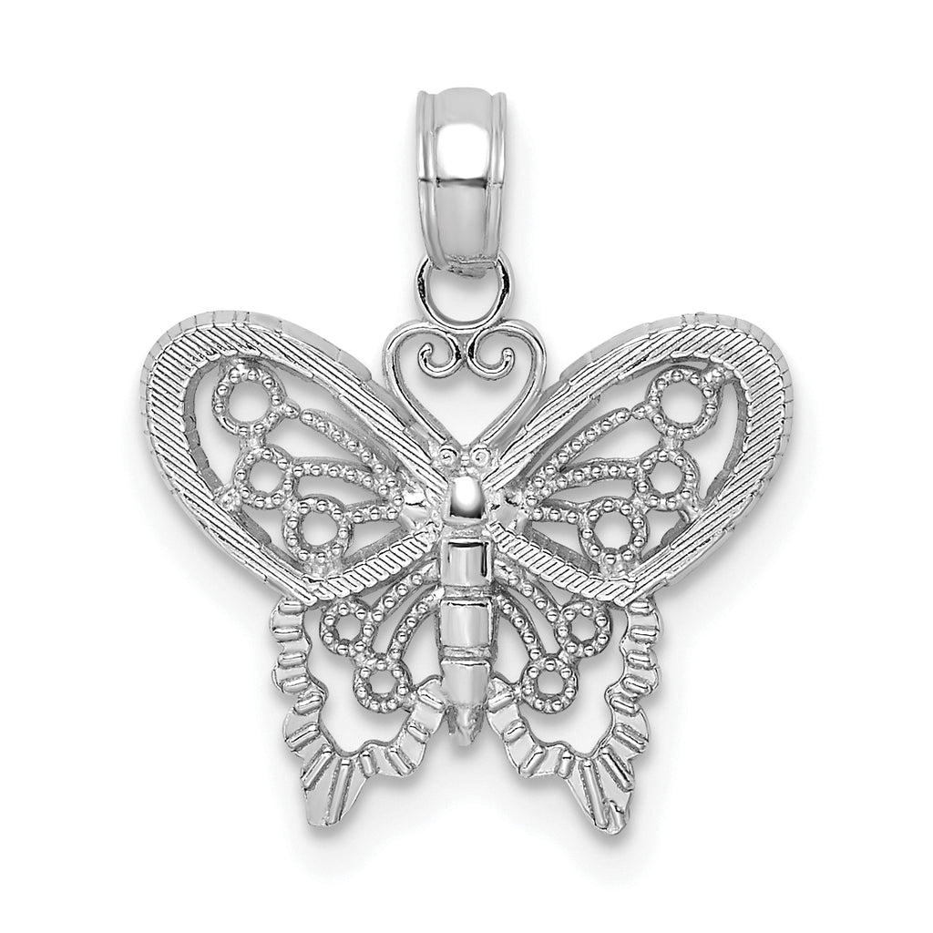 10K White Gold White Gold Textured Butterfly Charm