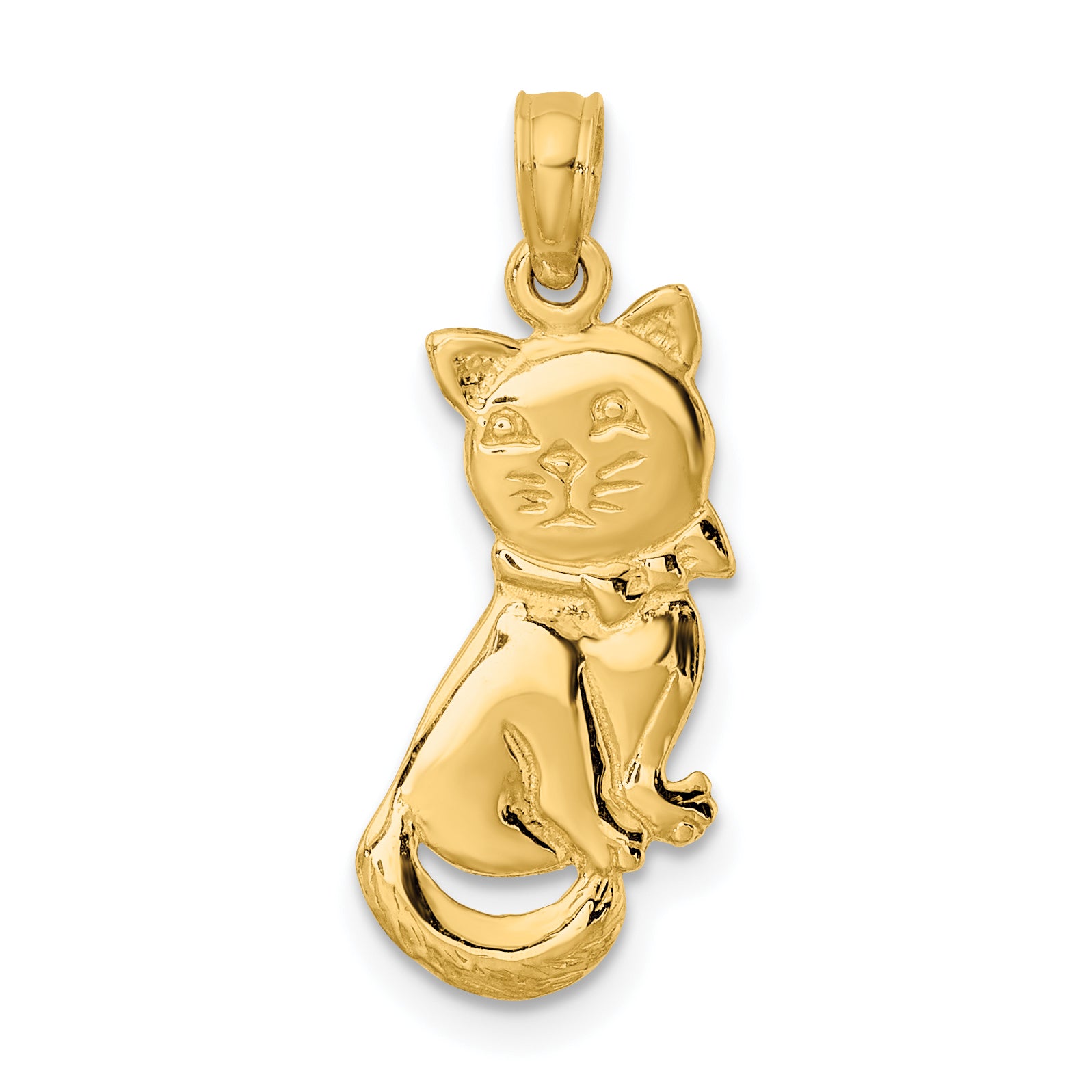 10K None 3-D Polished Sitting Cat with Bow Charm - view 4