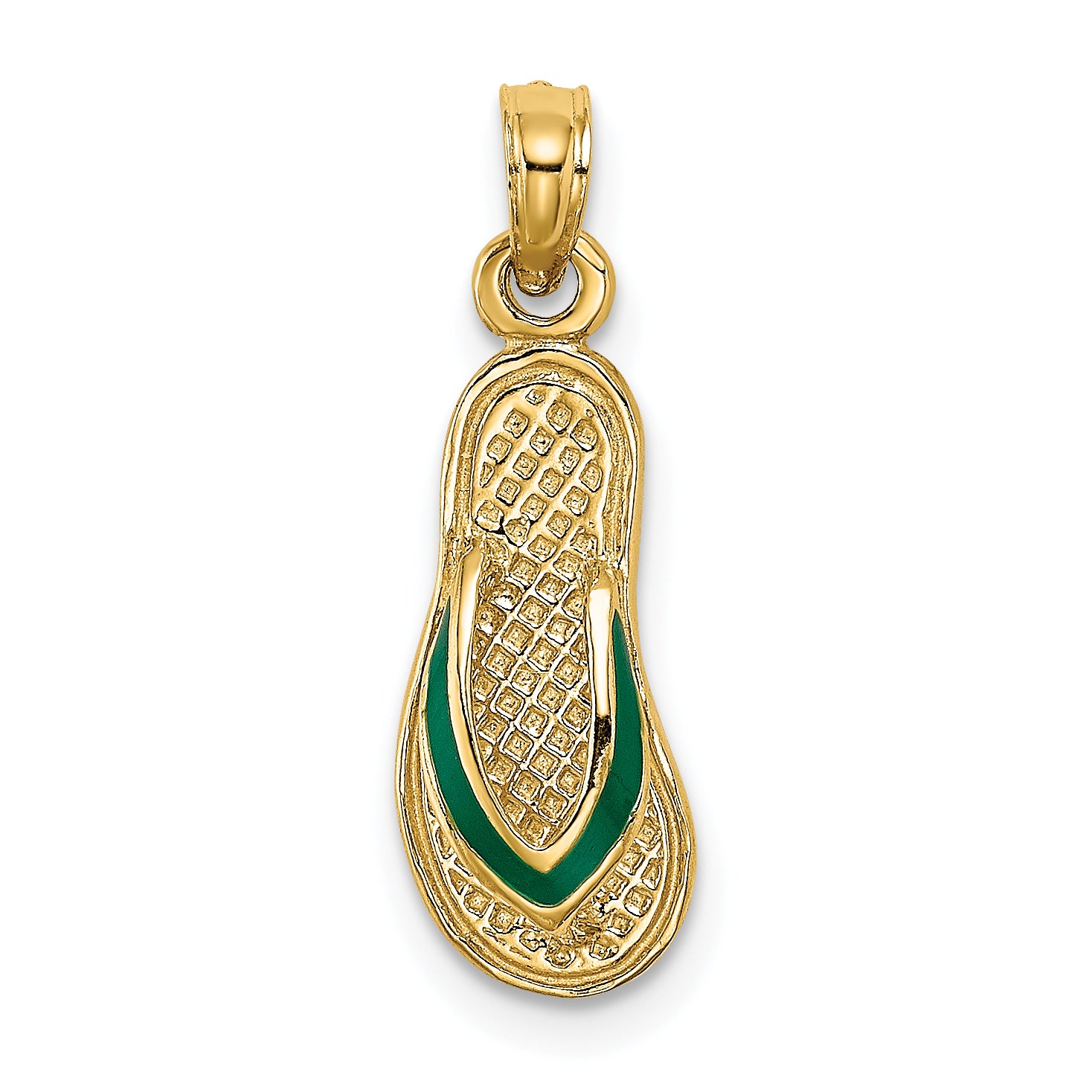 10K None 3-D with Green Enamel Single Flip-Flop Charm