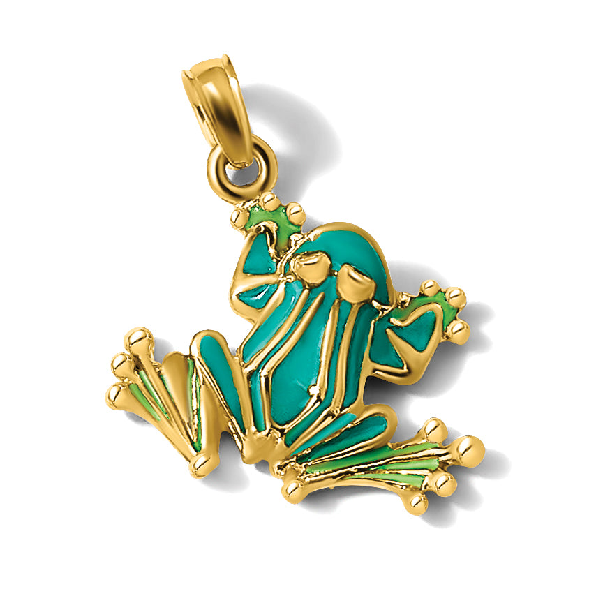 10K None Green Enameled Small Frog Charm - view 5