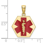 10K None Red Enameled Medical Symbol 16x18mm Hexagon Disc Pendant - view 3