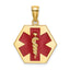 10K None Red Enameled Medical Symbol 16x18mm Hexagon Disc Pendant