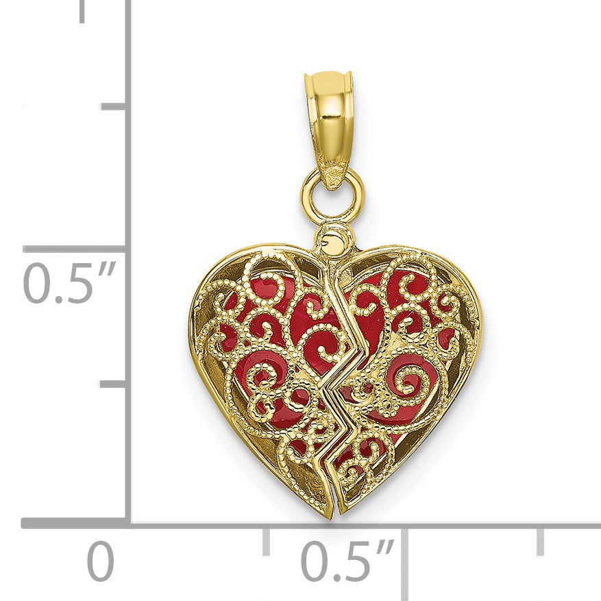 10K None 3-D Reversible Enameled Heart Opens Charm - view 3