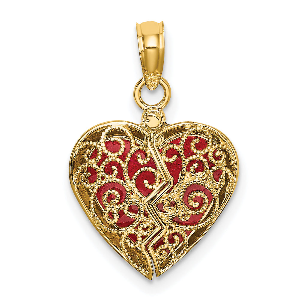 10K None 3-D Reversible Enameled Heart Opens Charm