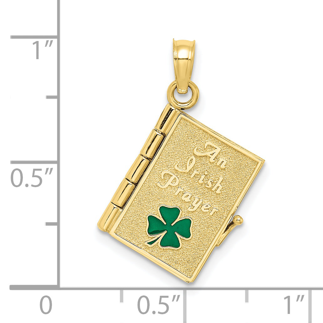 10K 3-D Moveable Enameled AN IRISH PRAYER Book w/Clover Charm