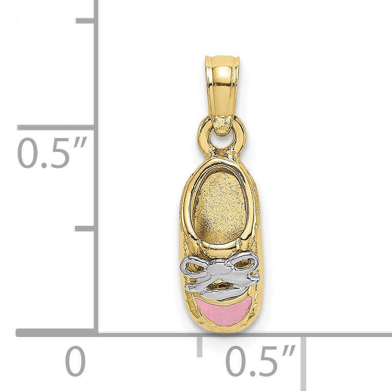 10K w/Rhodium 3-D Pink Enamel Baby Shoe Charm Secondary image