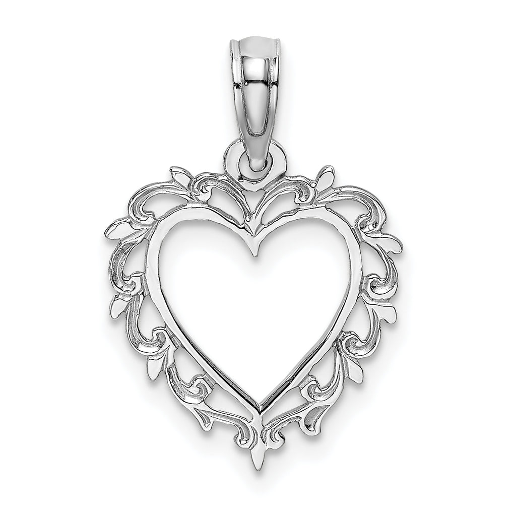 10K White Gold White Gold Heart with Lacey Trim Charm
