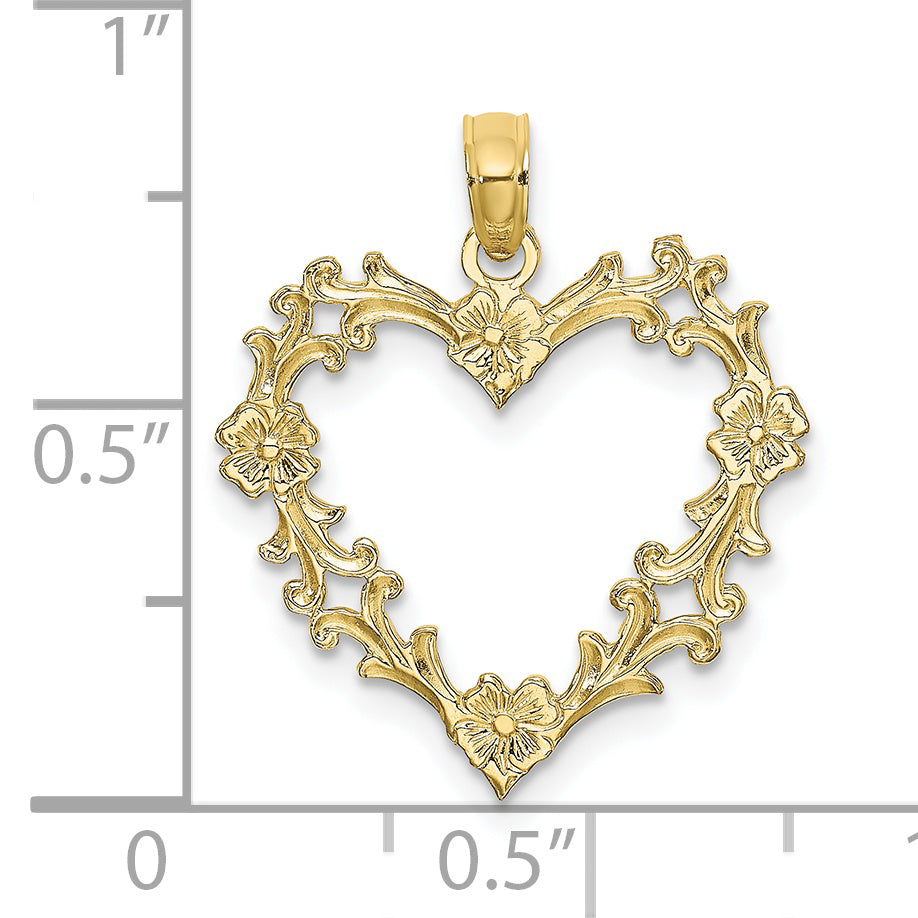 10K Cut-Out Floral Heart Charm