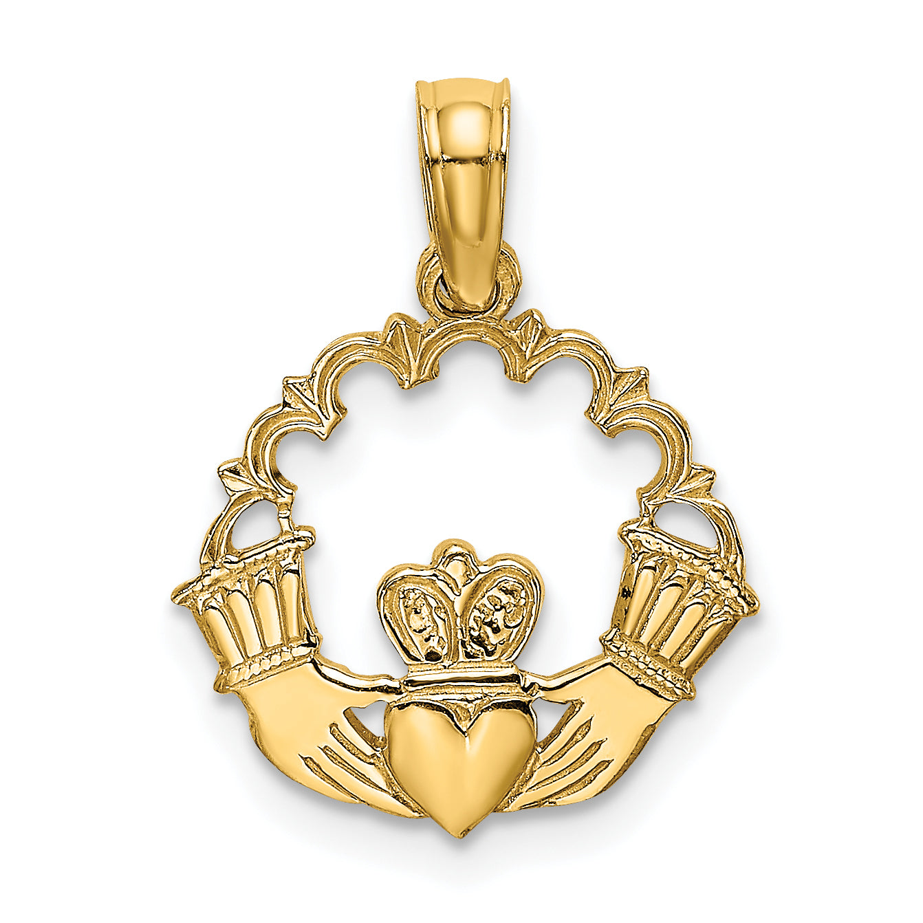 10K Engraved Claddagh In Scallop Circle Charm Main image