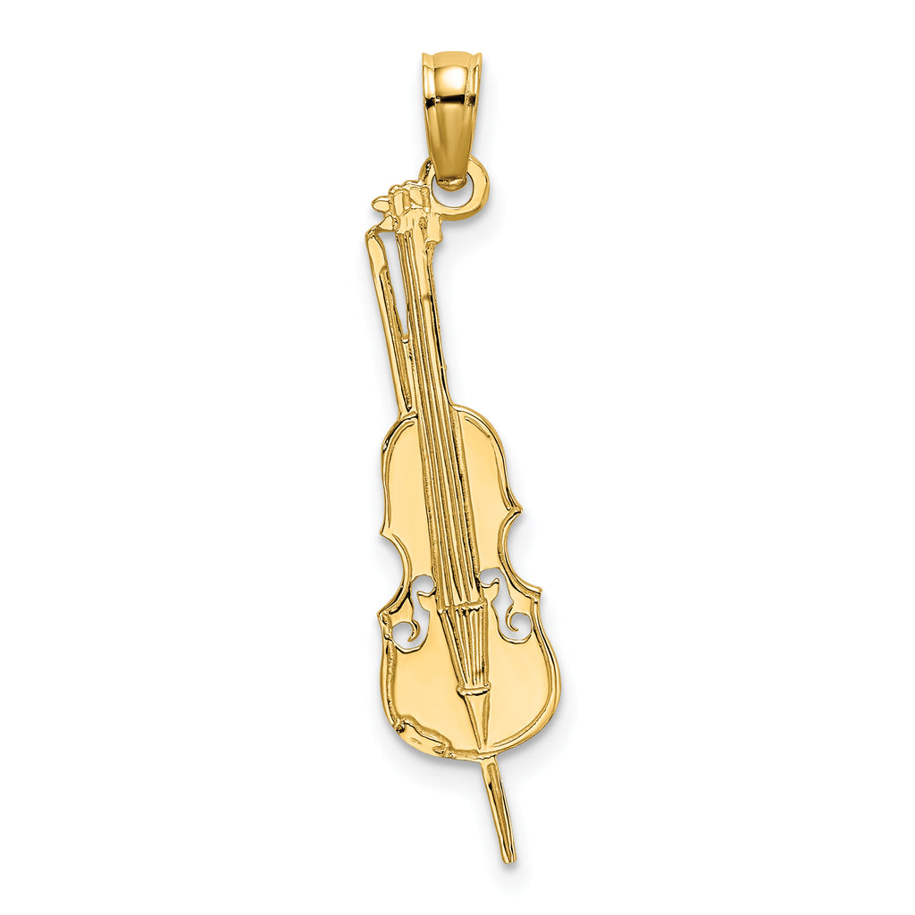10K None Polished Textured Upright Bass Charm