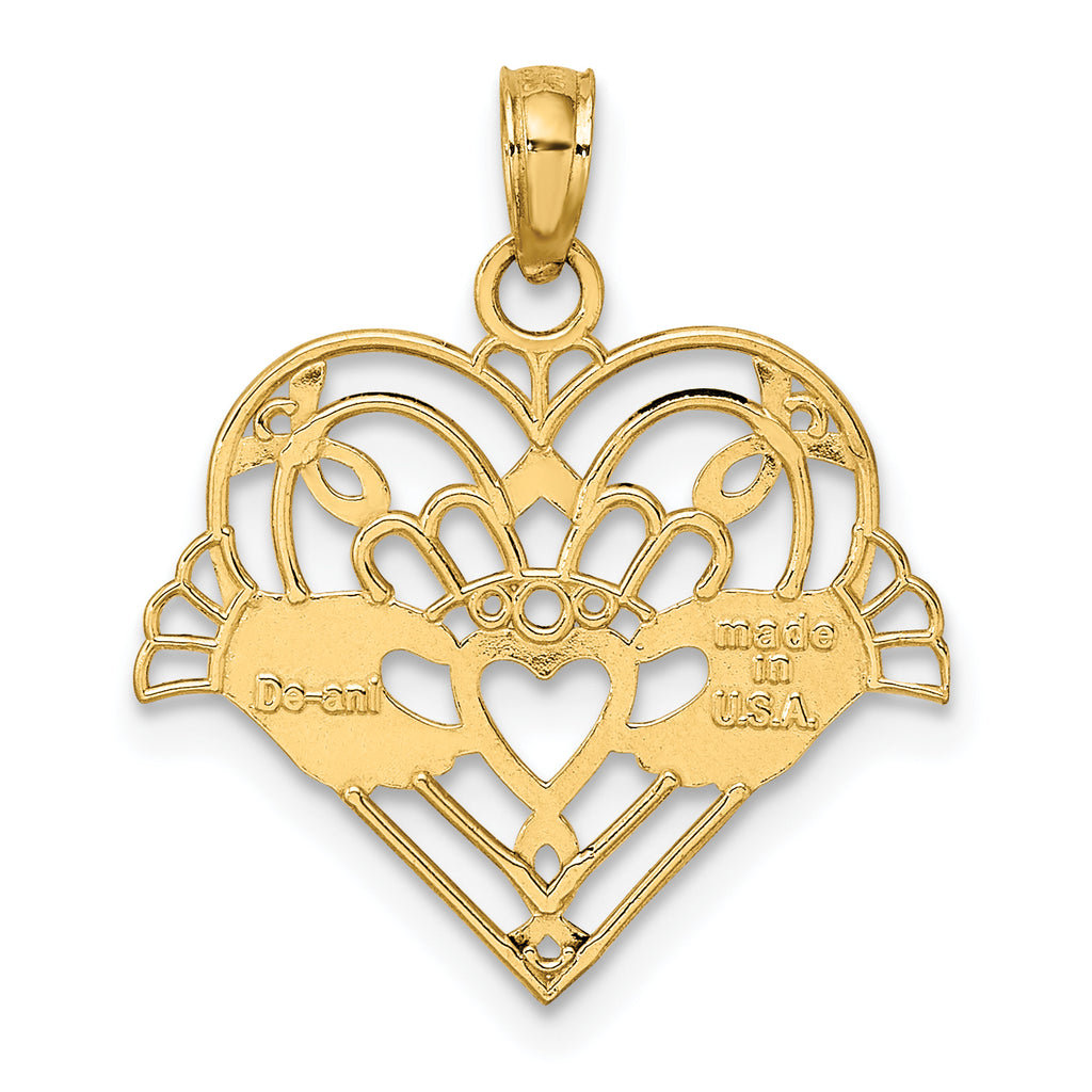 10K Polished and Beaded Claddagh In Heart Charm