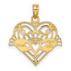10K Polished and Beaded Claddagh In Heart Charm