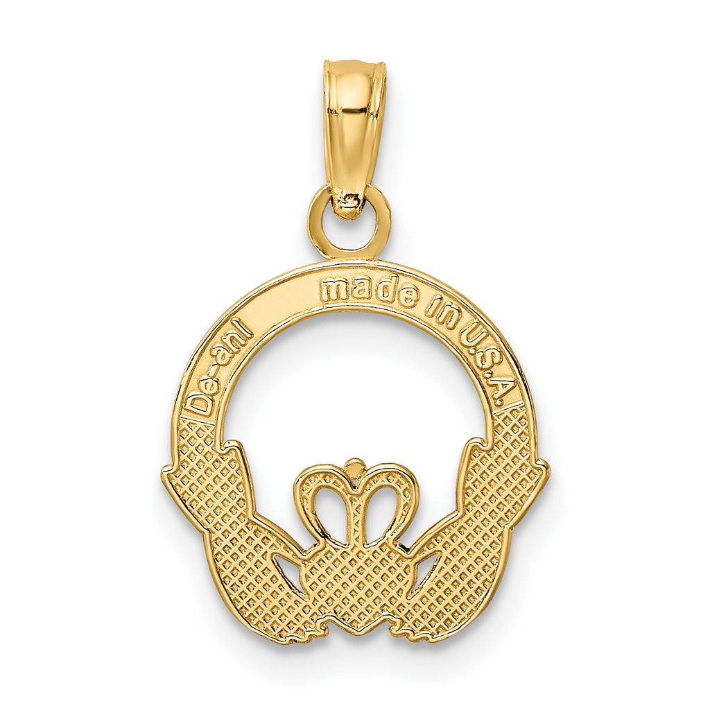 10K None Polished Textured Round Claddagh Charm - view 4