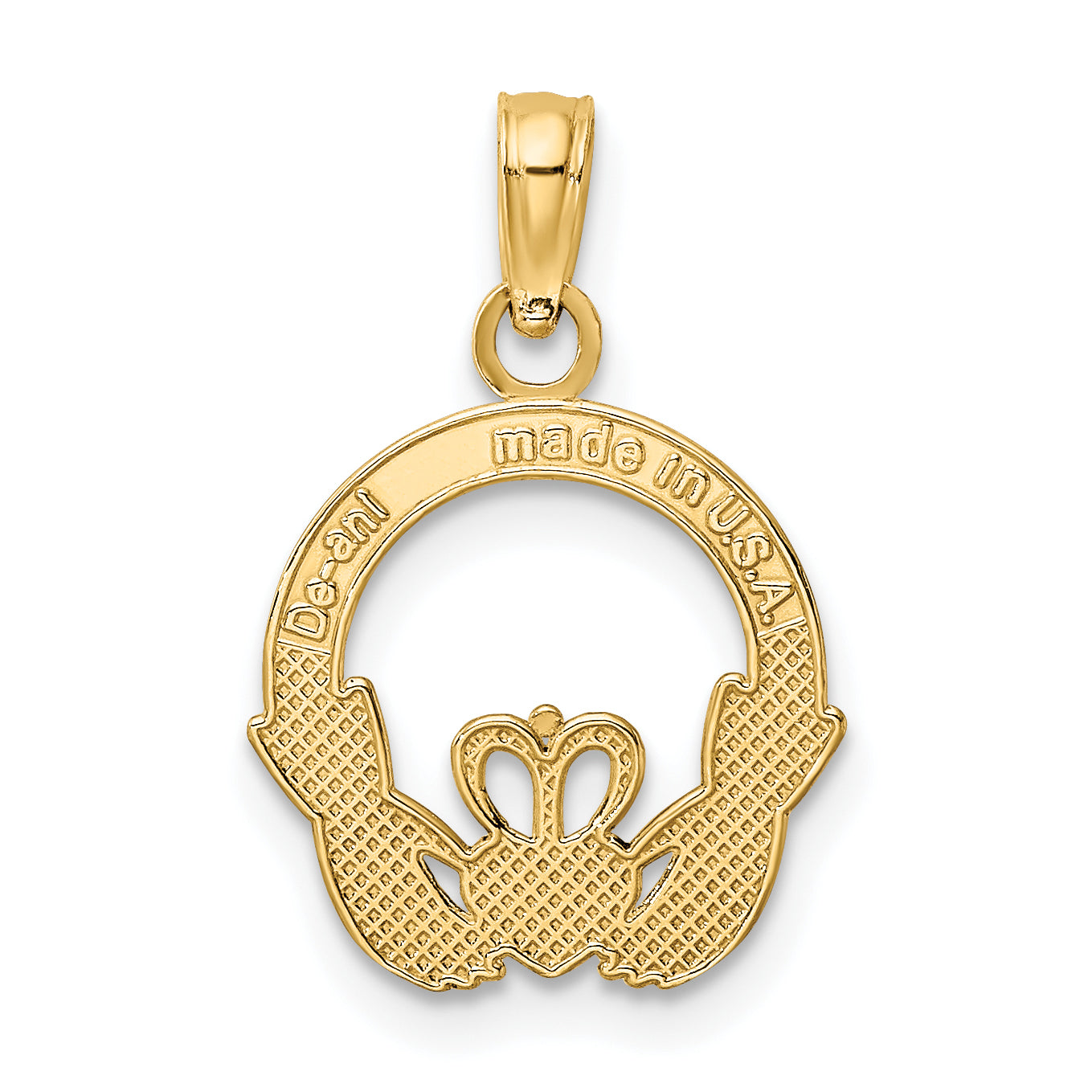 10K None Polished Textured Round Claddagh Charm - view 4