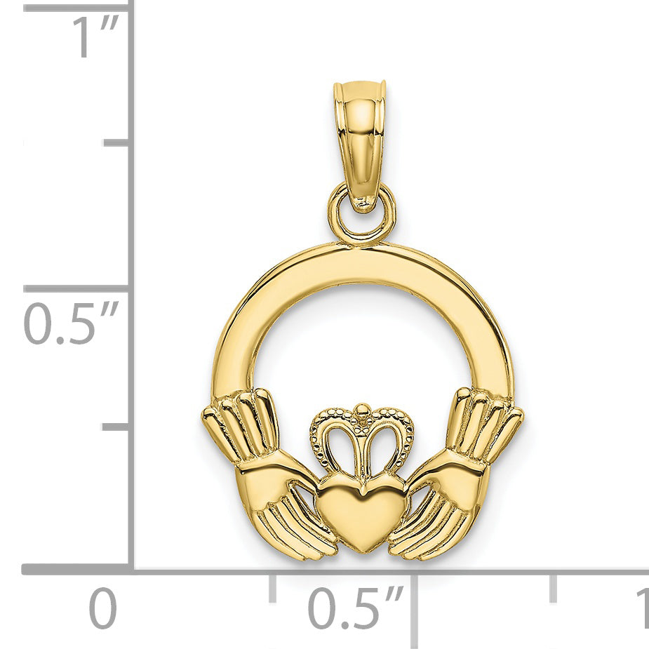 10K None Polished Textured Round Claddagh Charm - view 3