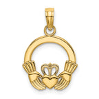 10K None Polished Textured Round Claddagh Charm
