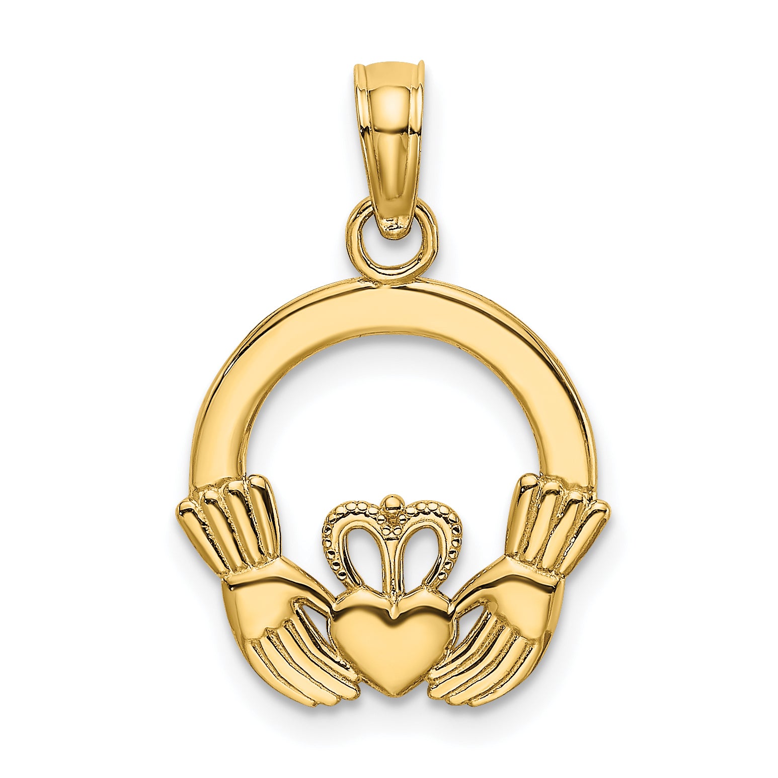 10K None Polished Textured Round Claddagh Charm