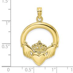 10K Polished Large Claddagh Heart Charm