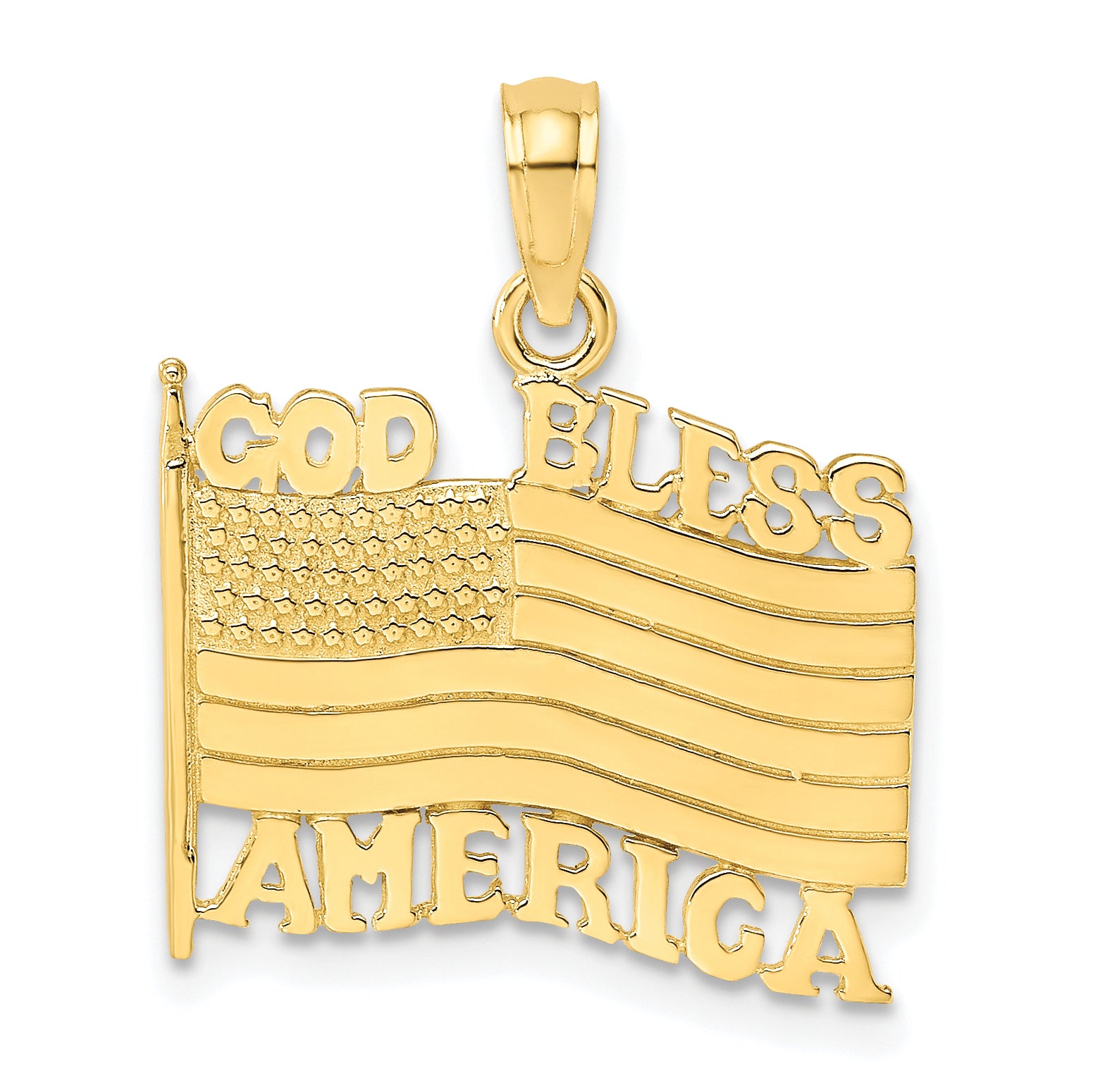 10K Polished Textured God Bless America w/ Flag Charm Main image