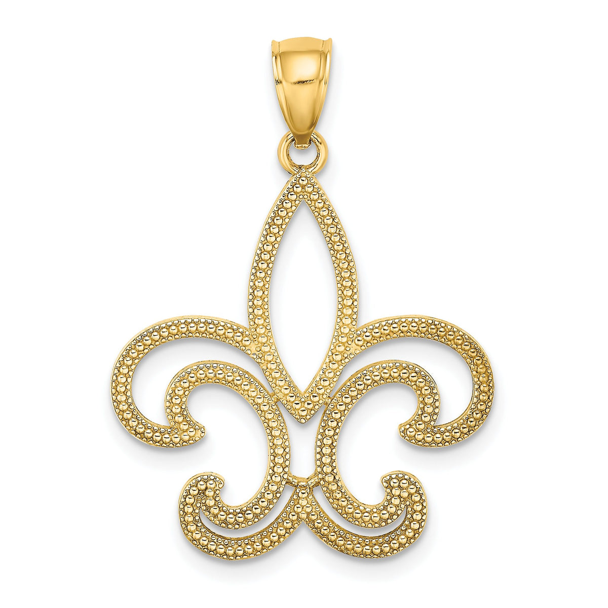 Fleur-de-Lis Cut-Out Pendant in 10K Yellow Gold, 32mm - Sophia Jewelers Main image