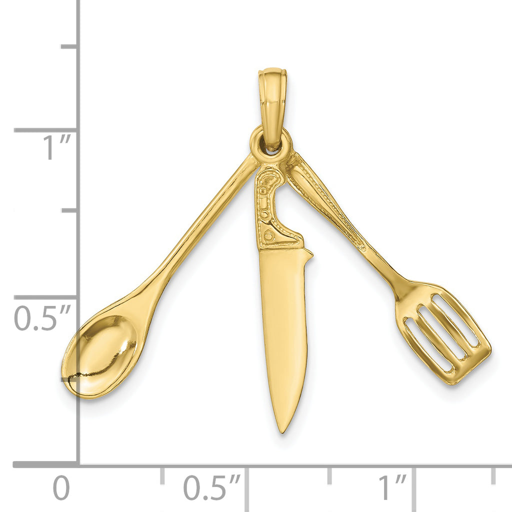 10K 3-D Moveable Spatula, Spoon, and Knife Charm