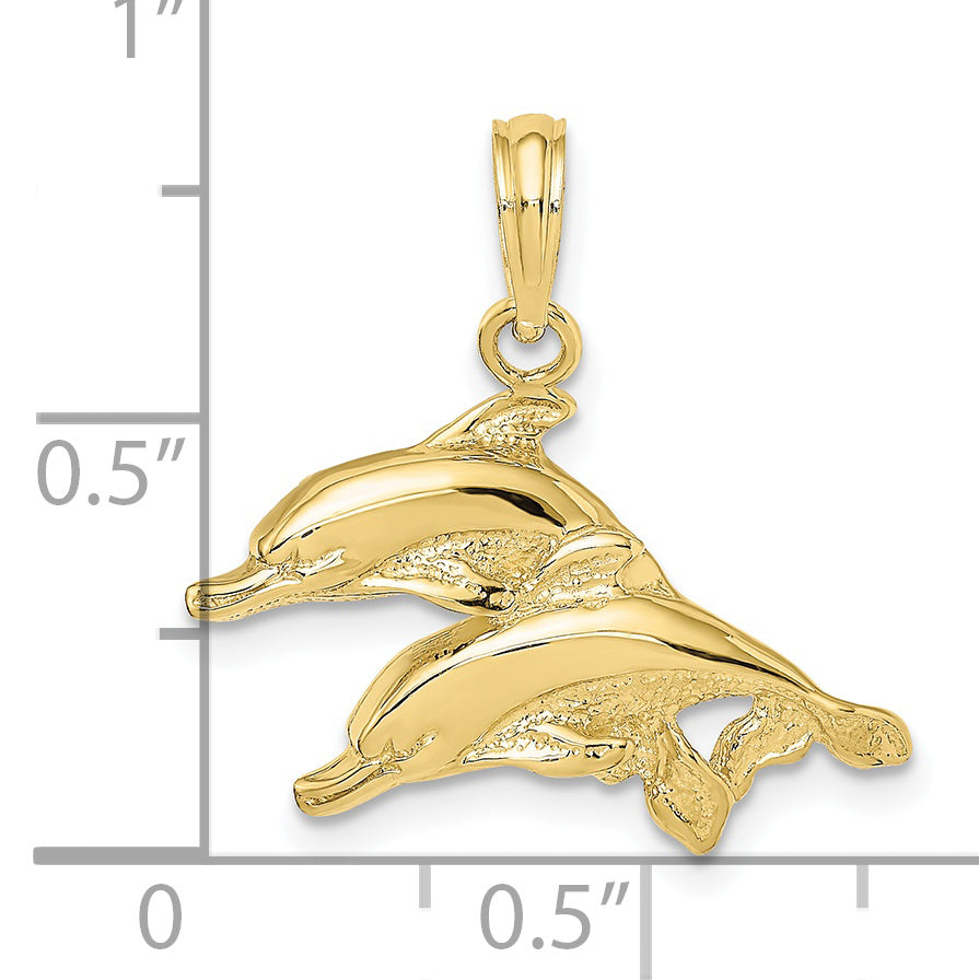10K 2-D Polished /Engraved Dolphins Charm
