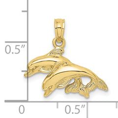 10K Polished Double Dolphins Jumping Charm