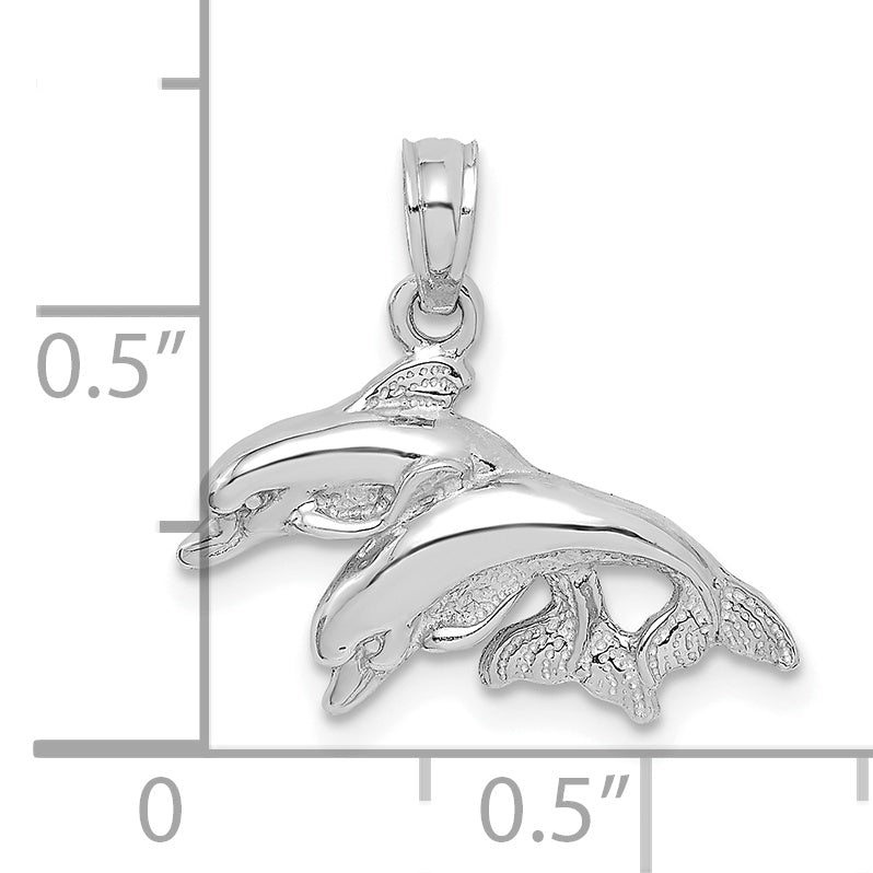 10K White Gold Polished Double Dolphins Jumping Charm