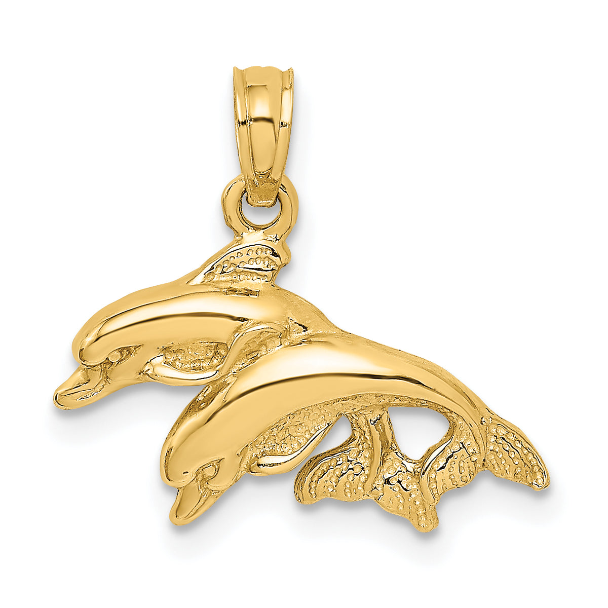 10K Polished Double Dolphins Jumping Charm