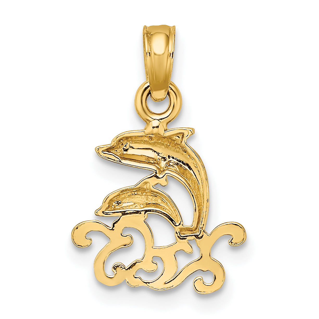 10K Textured Mini Double Dolphins and Waves Charm