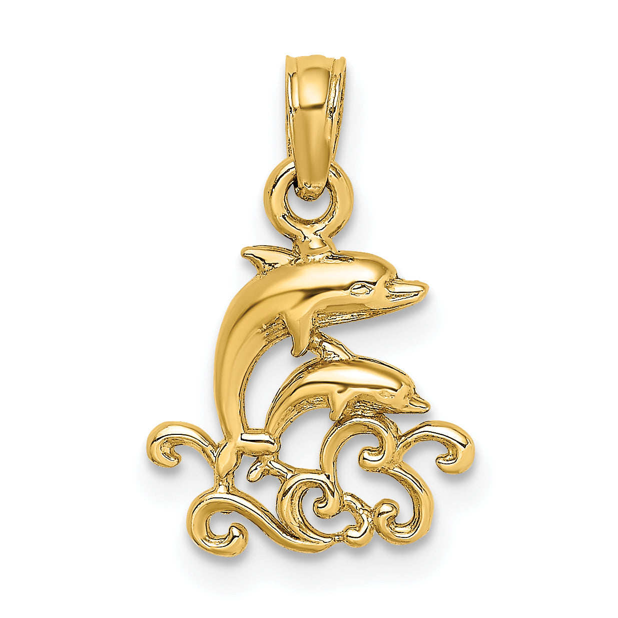 10K Textured Mini Double Dolphins and Waves Charm Main image