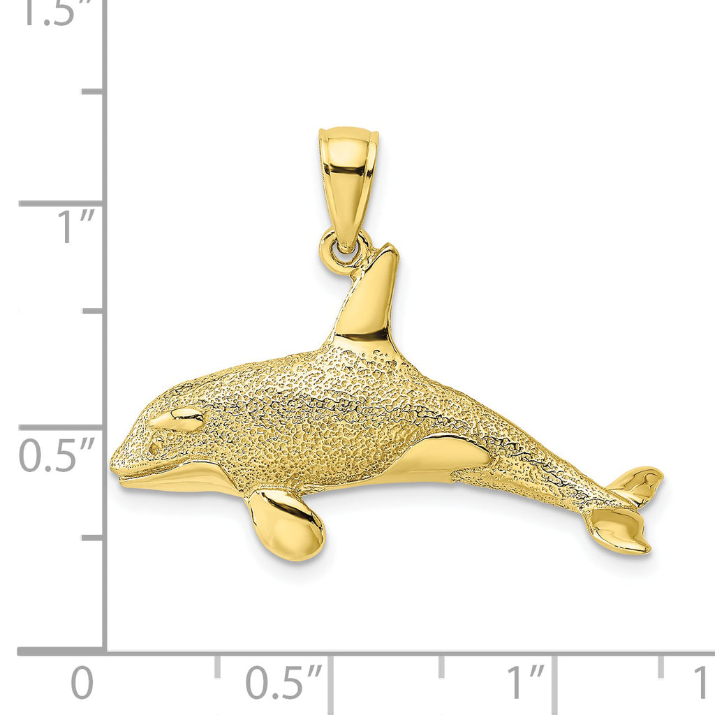 10K 2-D Textured Orca Whale Charm