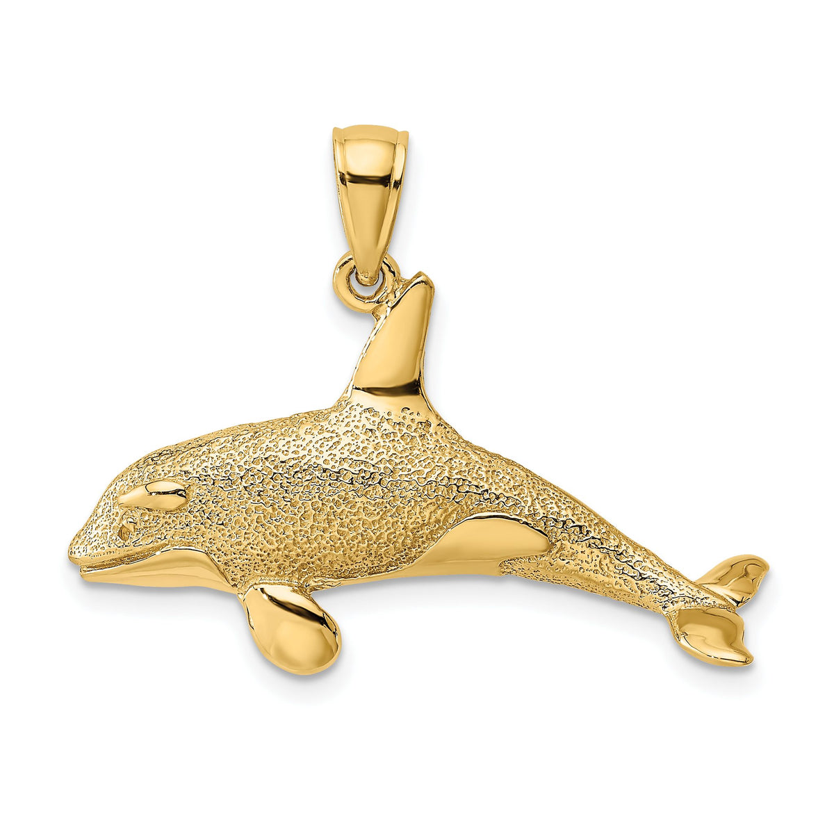 Orca Whale Charm in 10K Yellow Gold, 11mm Textured - Sophia Jewelers Main image