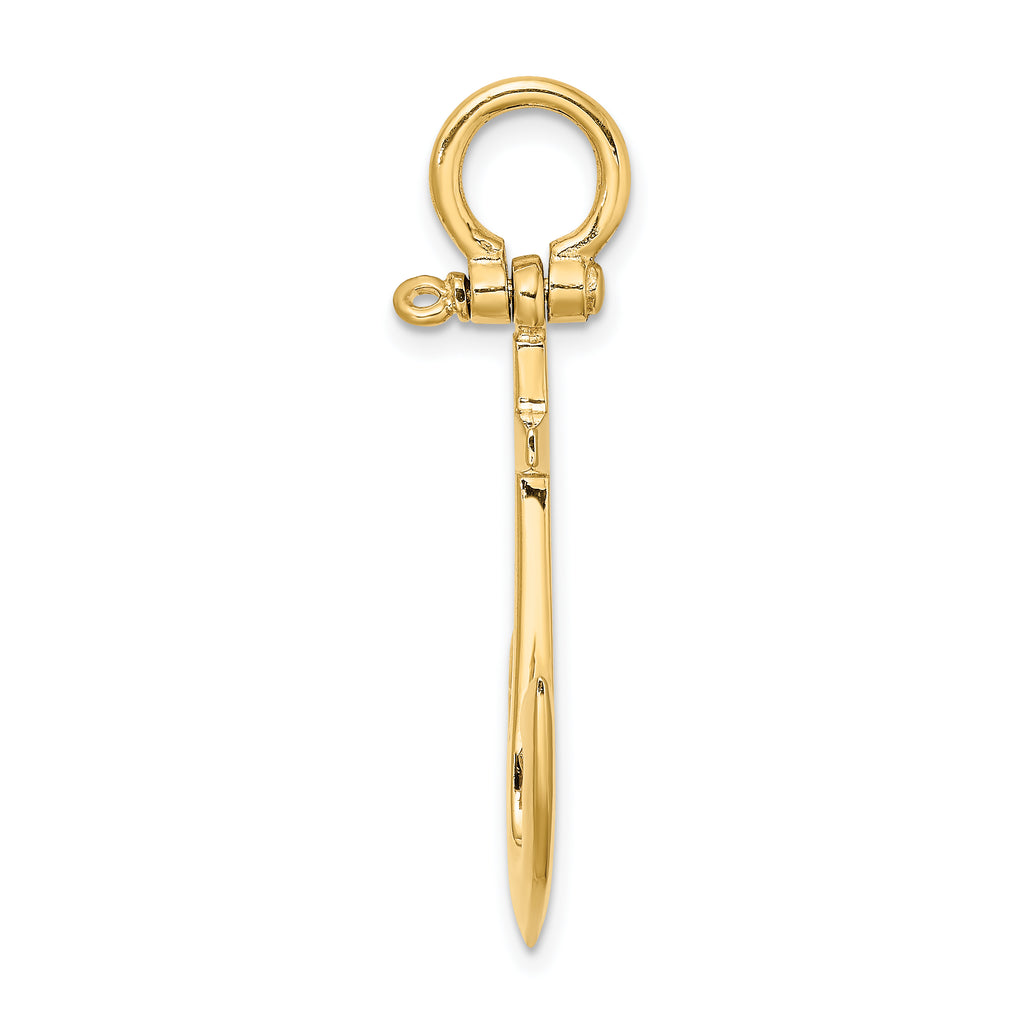 10K None 3-D Polished Anchor with Shackle Bail Charm - view 2