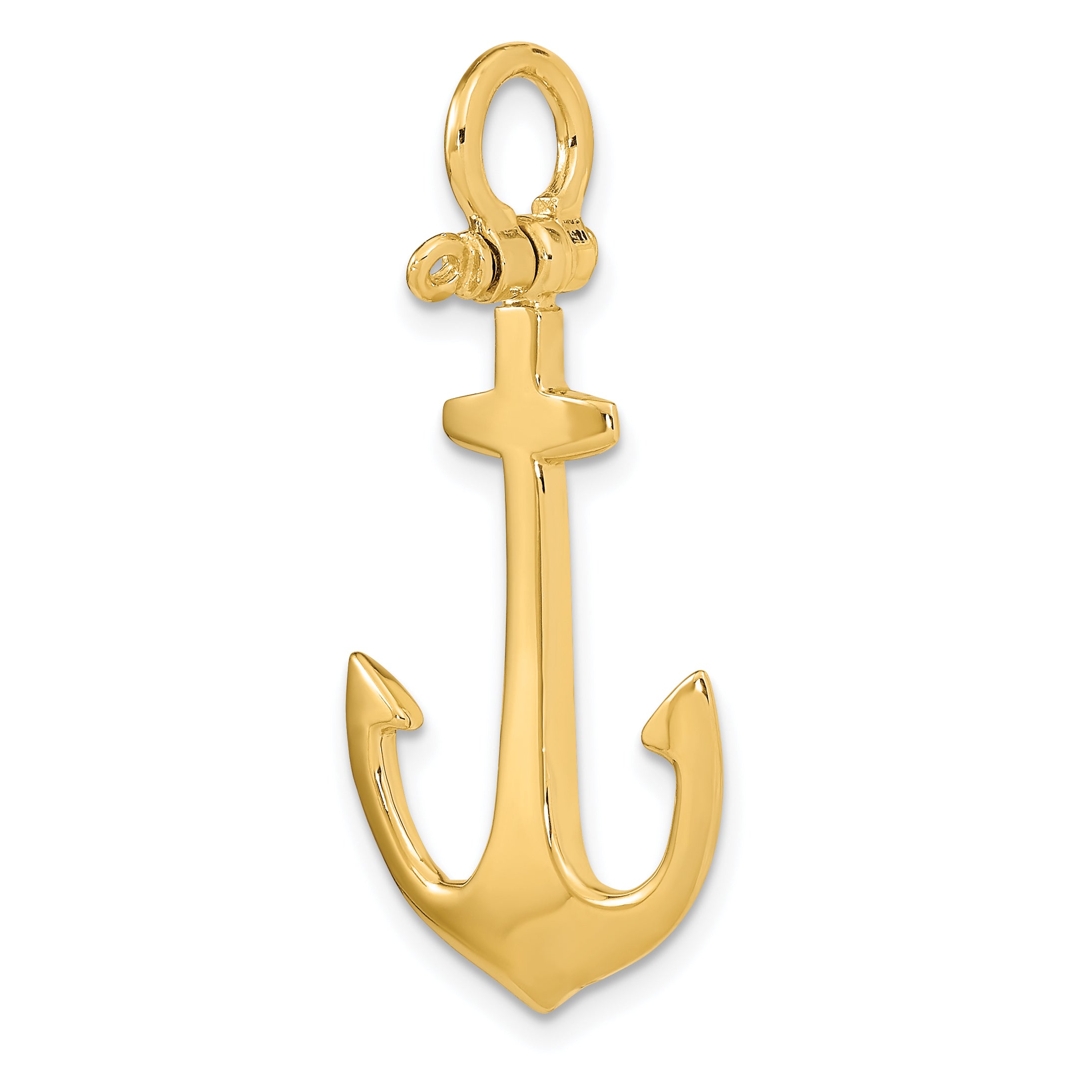 10K None 3-D Polished Anchor with Shackle Bail Charm - view 5