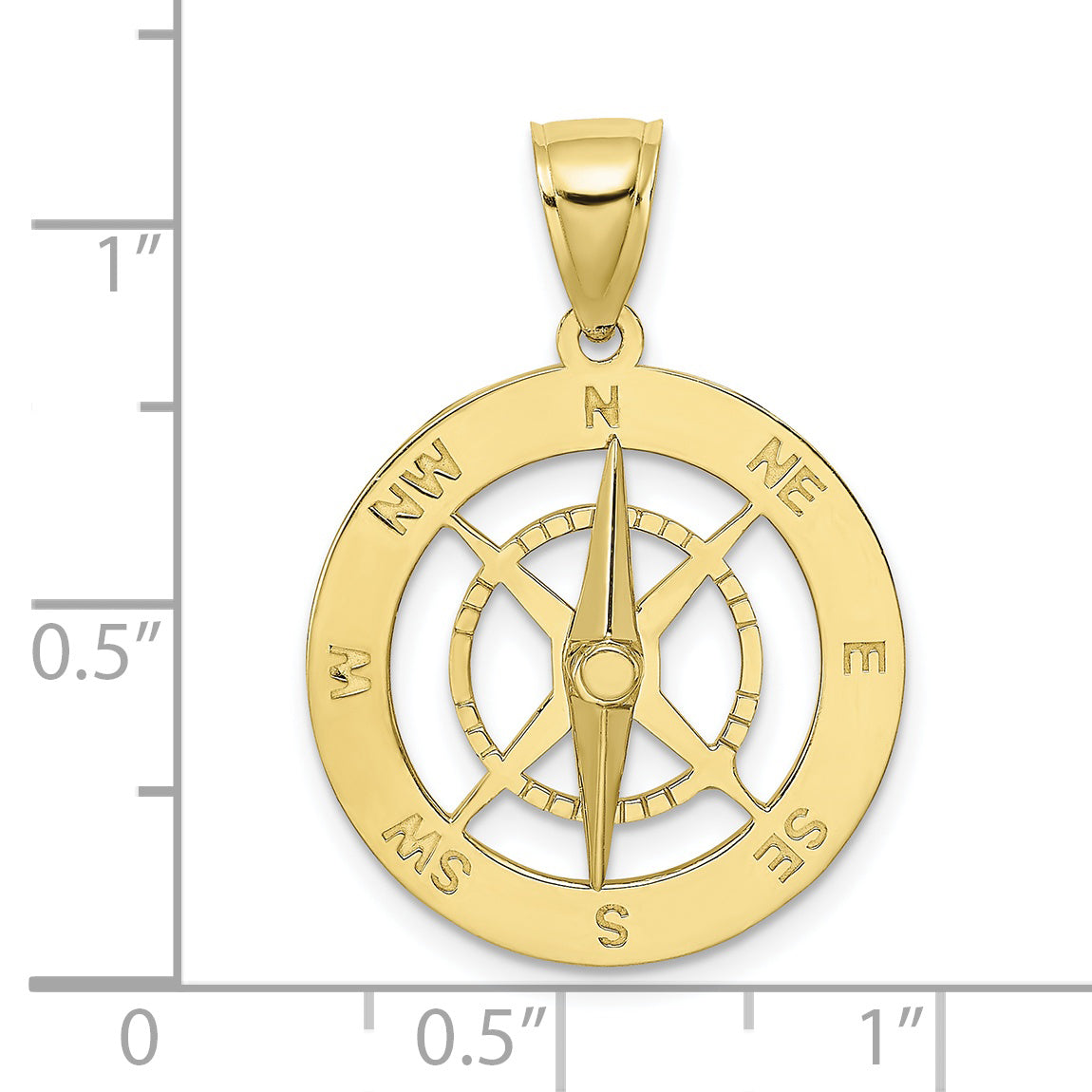 10K Nautical Compass W/Moveable Needle Charm