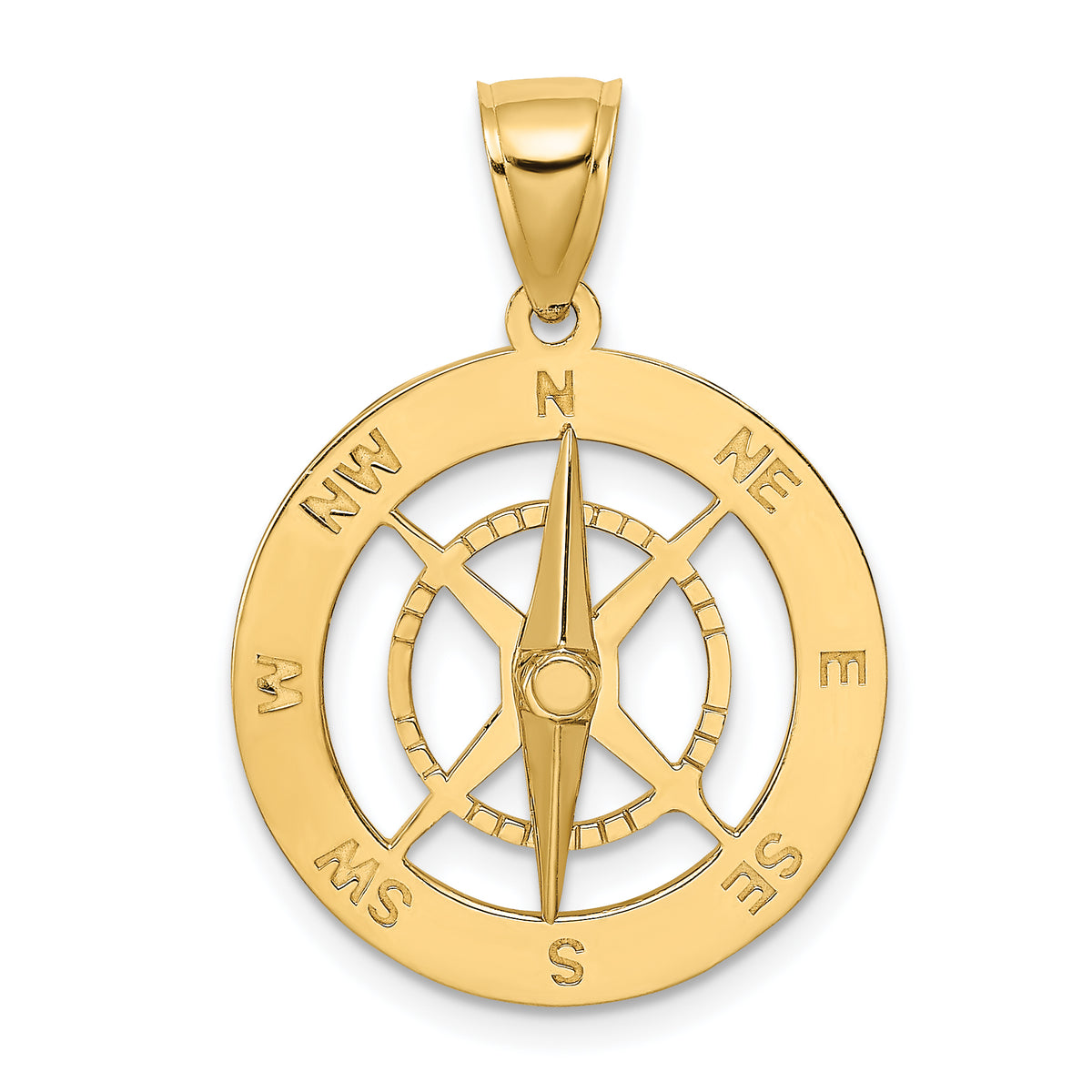 10K Nautical Compass W/Moveable Needle Charm