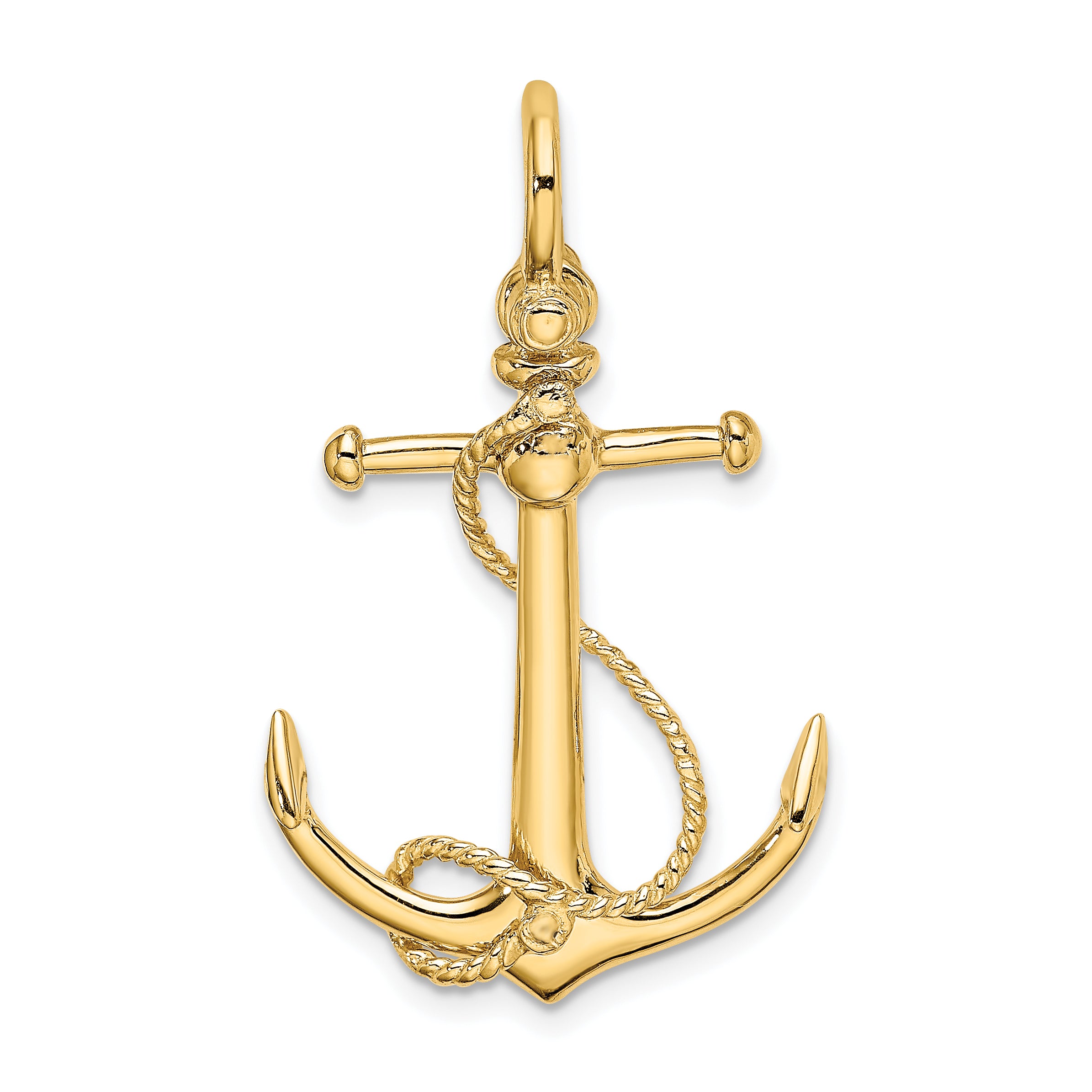 10K None Large 3-D Anchor with Long T-Bar and Rope with Shackle Bail Pendant - view 4