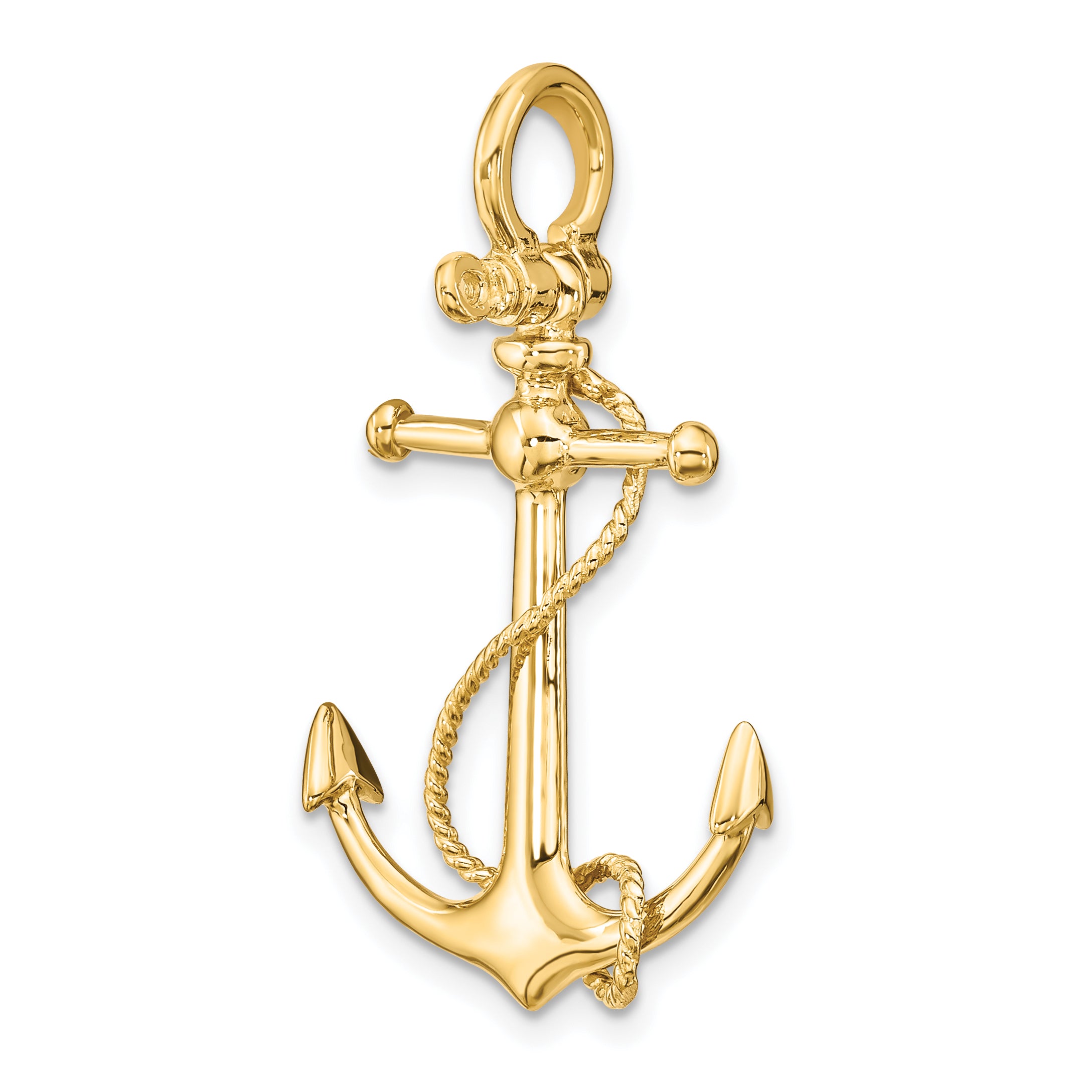 10K None Large 3-D Anchor with Long T-Bar and Rope with Shackle Bail Pendant - view 5