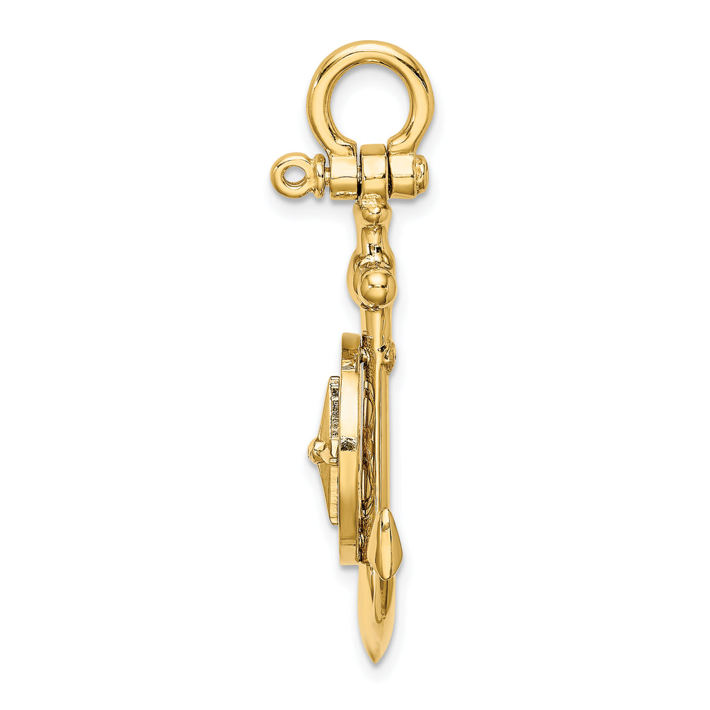 10K 3-D Small Anchor w/ Nautical Compass Charm