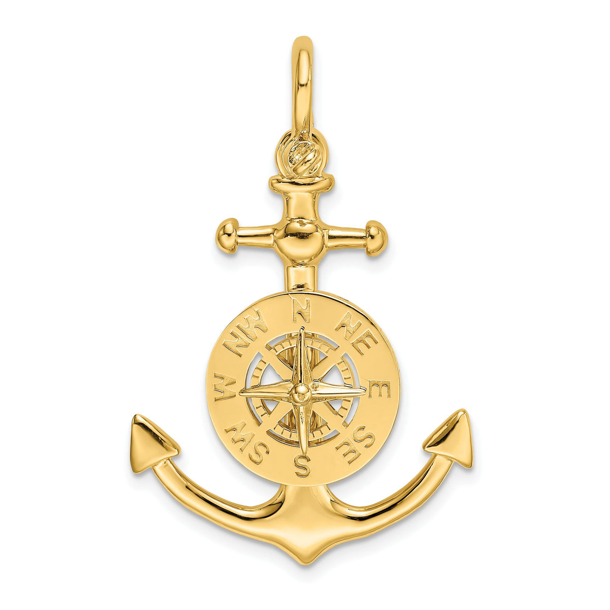 Anchor & Nautical Compass Pendant in 10K Yellow Gold, 45mm - Sophia Jewelers Main image
