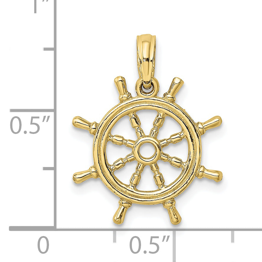 10K 3-D Ships Wheel Charm