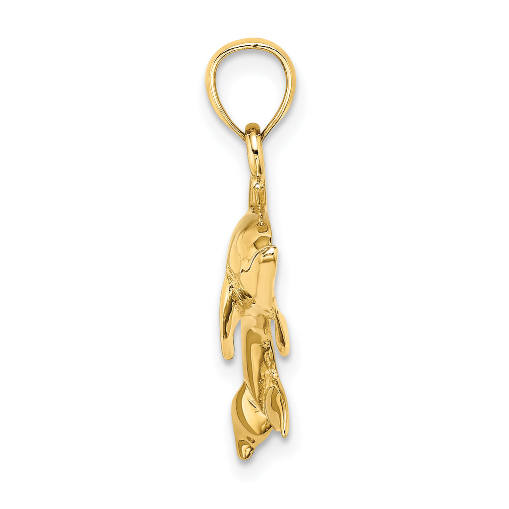 10K 2-D and Polished Swimming Dolphin Charm