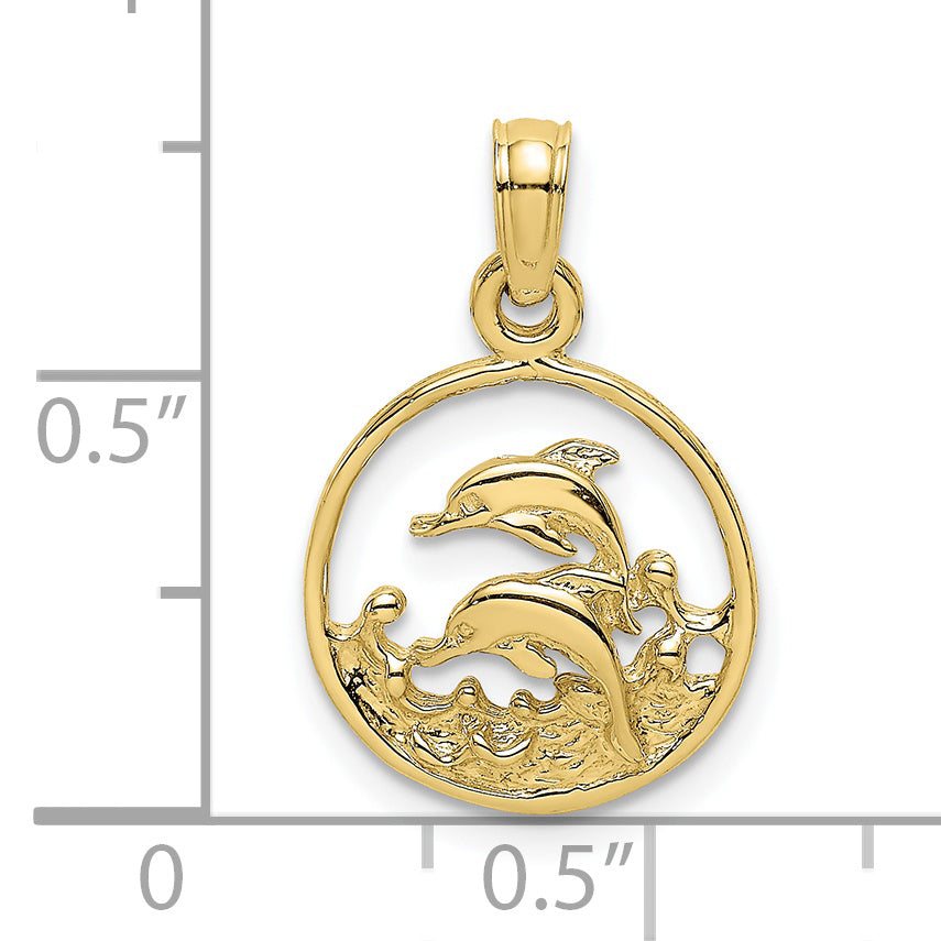 10K Two Dolphins in Circle Charm