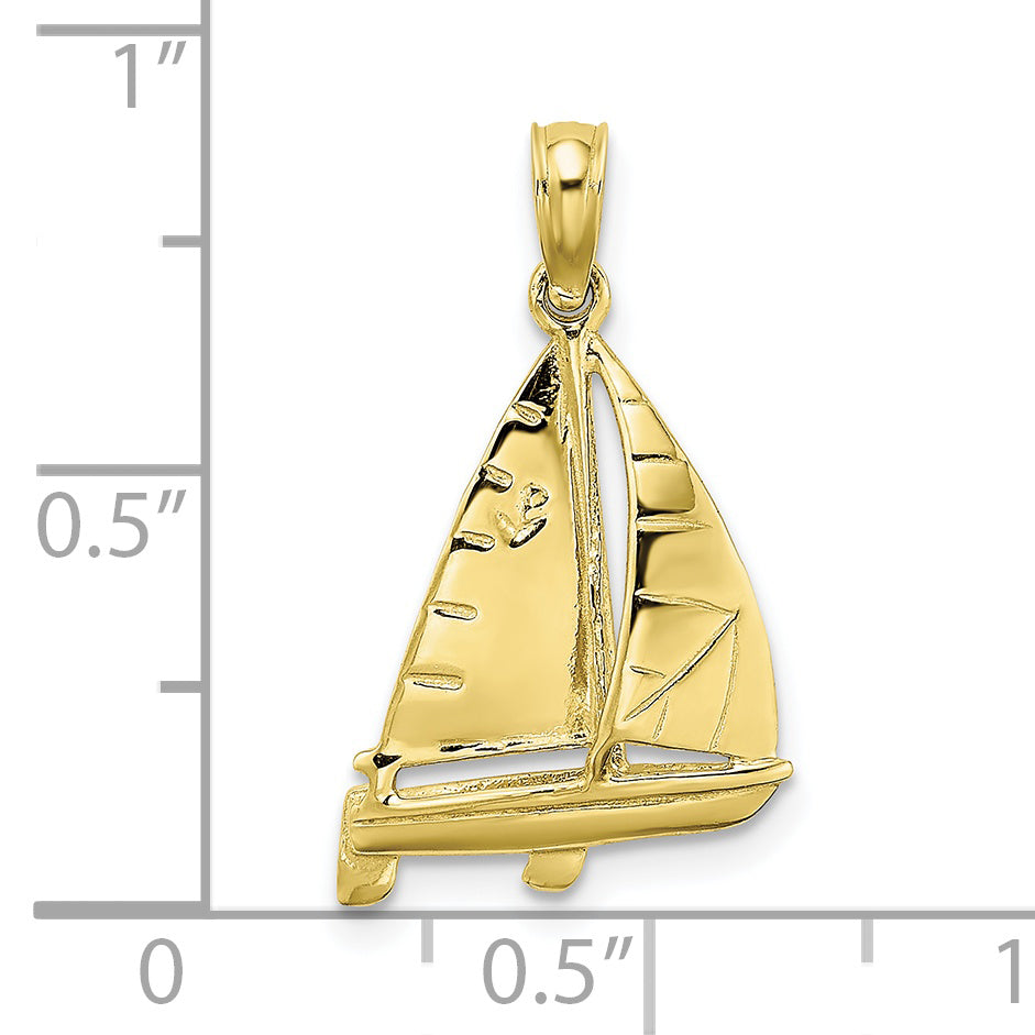 10K None 3-D Polished Sailboat Charm - view 3