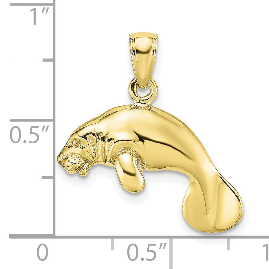 10k 3-D Polished Swimming Manatee Charm