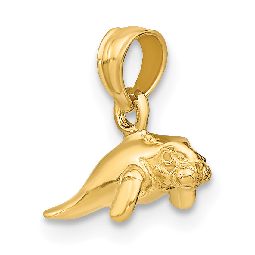 10K 3-D Polished Mini Manatee Charm