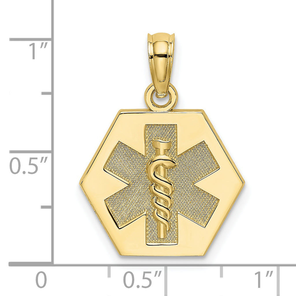 10K None Medical Symbol 16x18mm Hexagon Disc Pendant - view 3