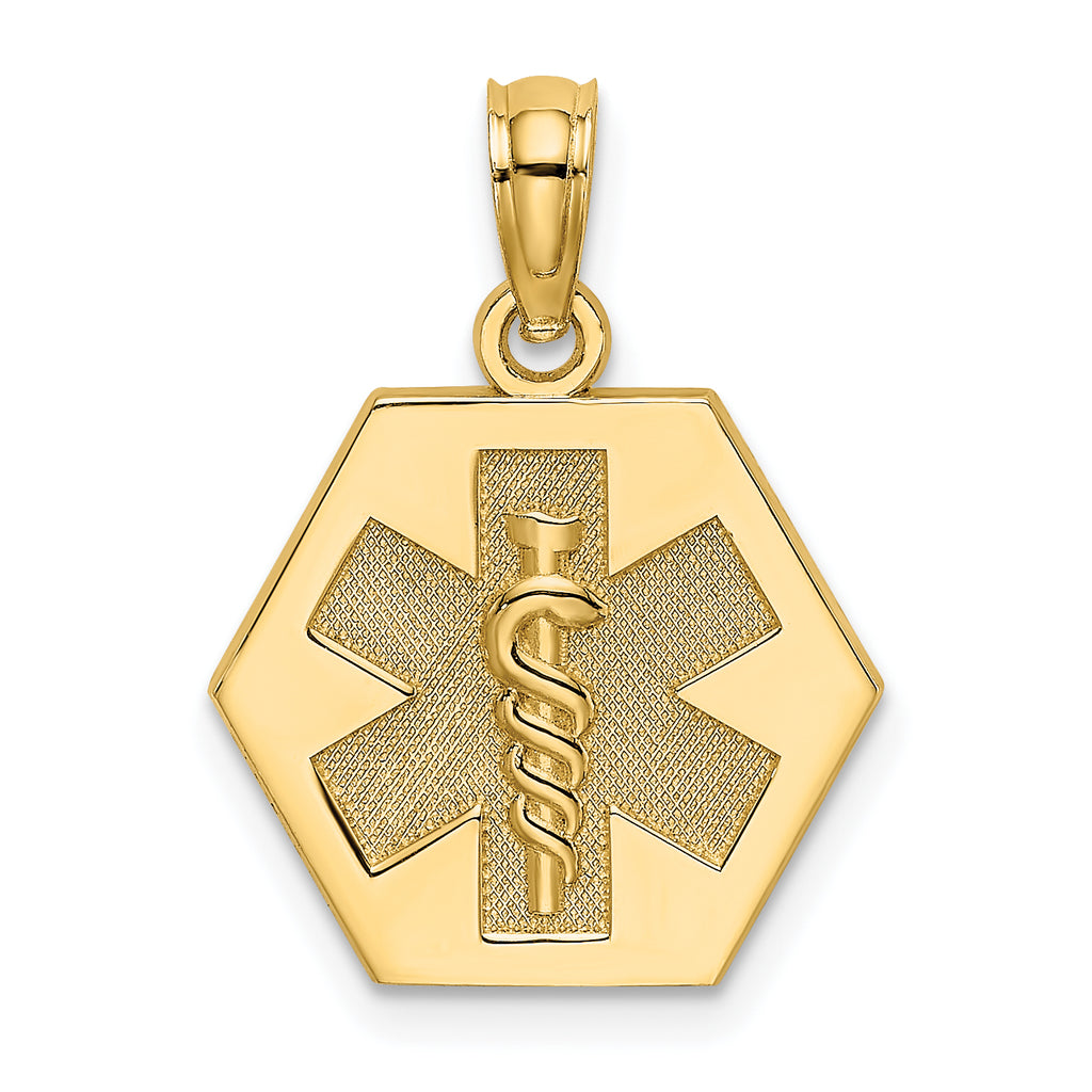 10K None Medical Symbol 16x18mm Hexagon Disc Pendant